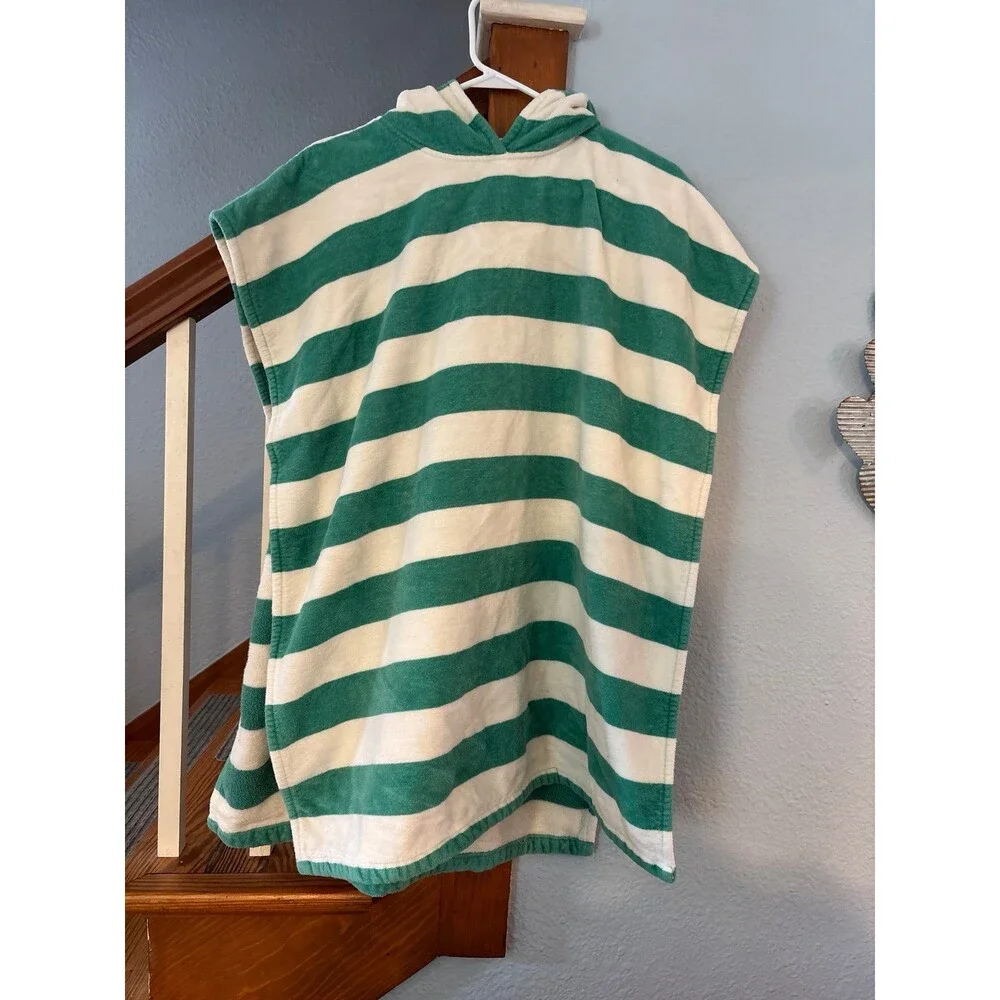 Mini Boden Toweling Terry cotton Swim Cover Up striped beach towel 10-12 hooded